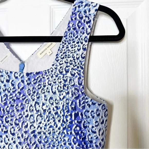 REBECCA TAYLOR Blue Crush‎ Leopard Fever Ruffle Hem 100% Silk Top Size 0 - Picture 3 of 8